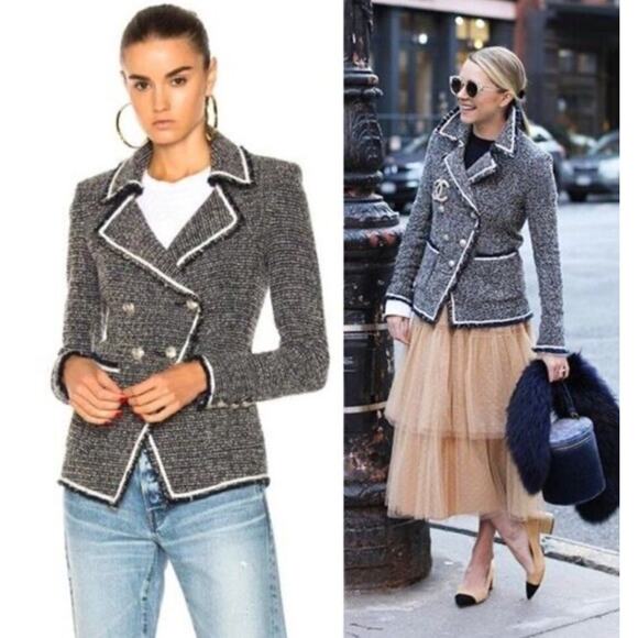 VERONICA BEARD Carroll Portrait Neck Tweed Jacket •2•Double Breasted Blazer $695 - Picture 1 of 15